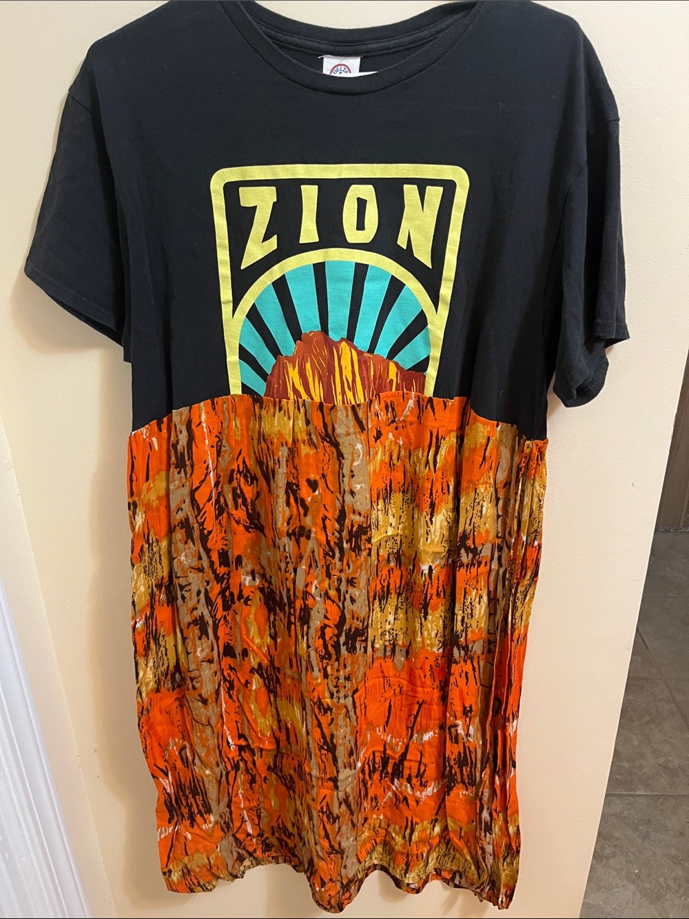 Zion Graphic Tee Dress in Black and Orange